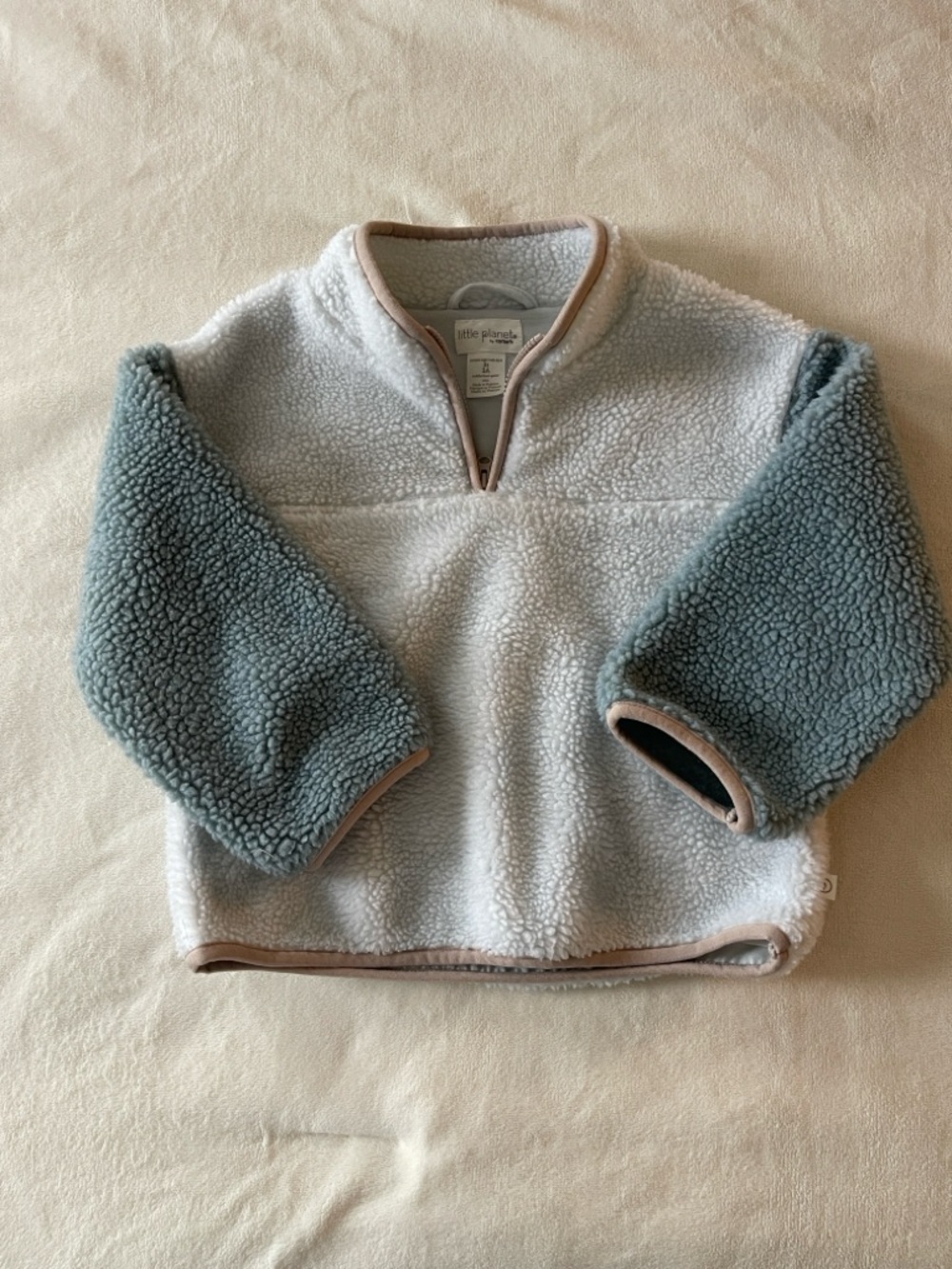 Carter's Little Planet Cream Sherpa Pullover with Blue Sleeves